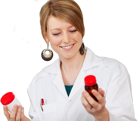 Pharmacist holding vitamins